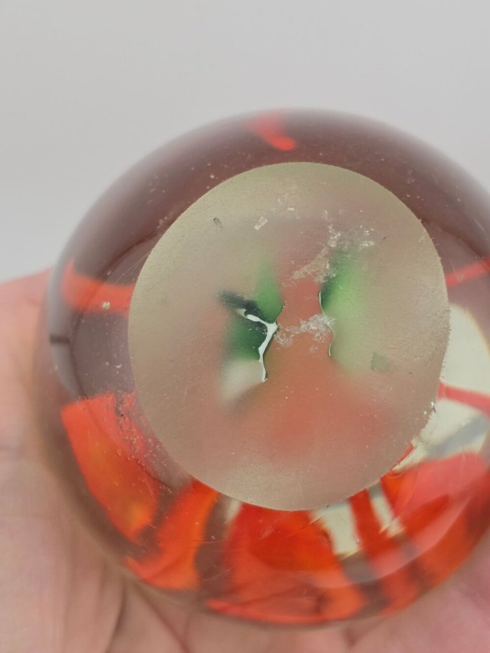 Handcrafted Clear Glass Paperweight With Orange Flower Design & Green Leaves - Picture 11 of 15